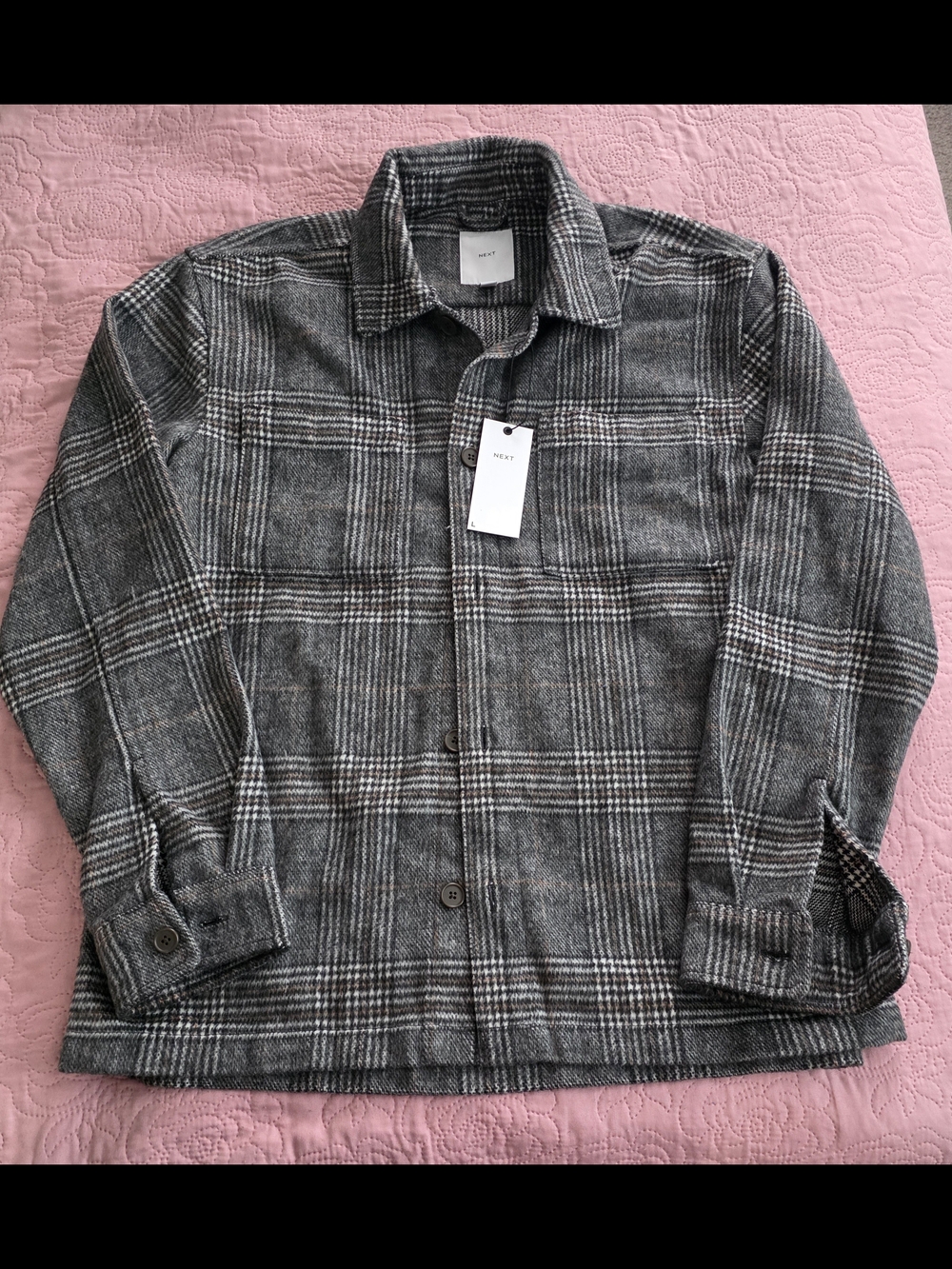 next Men's Gray Plaid Lightweight Shirt Jacket